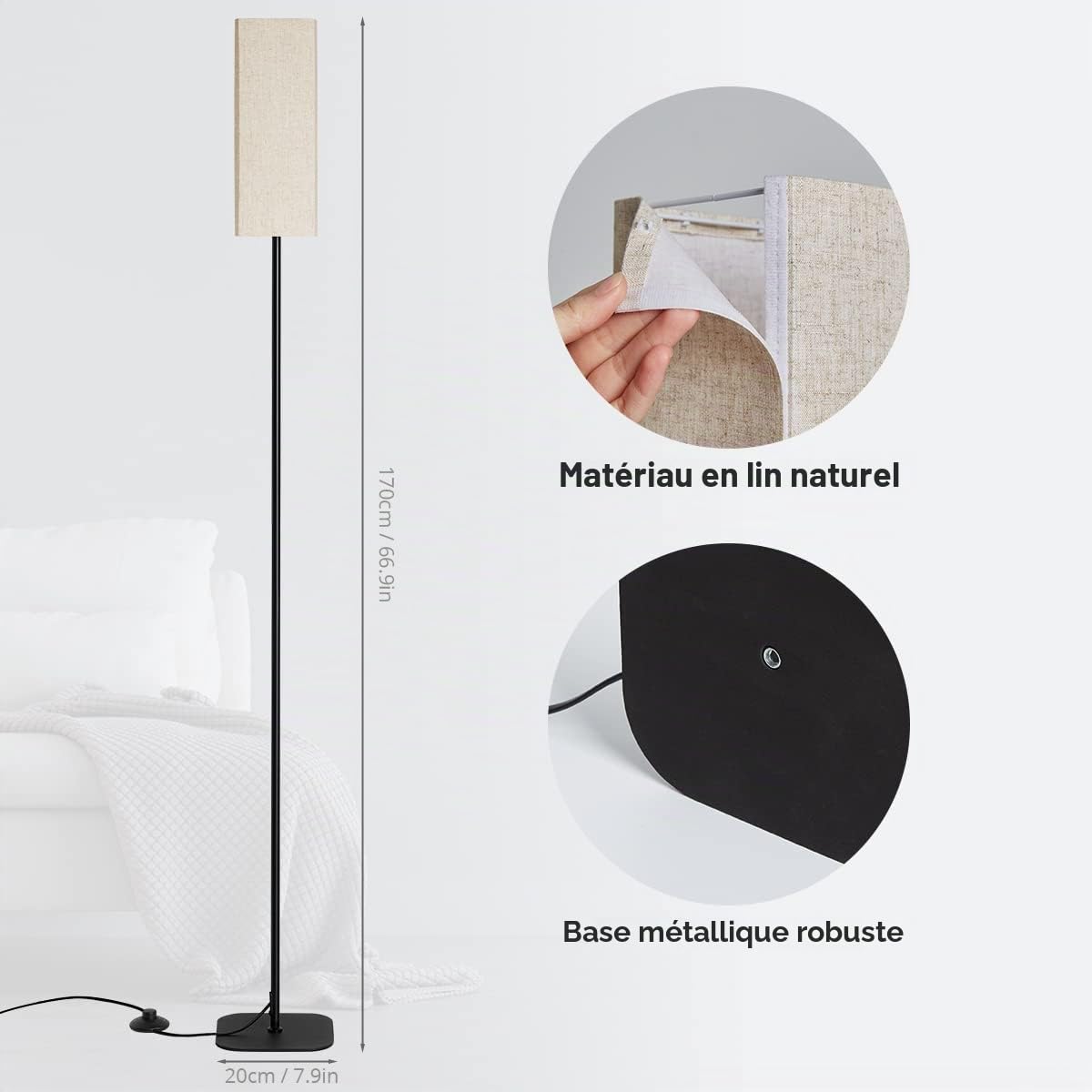 IPARTS EXPERT Lampadaire LED Réglable 3 Temp dimmable LED，67" haut | Réglable, design épuré. Parfait pour lecture, chevet, salon, chambre, bureau.