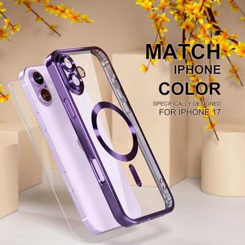 Image of Misea Magnetic for iPhone 17 Case Compatible with MagSafe | [Never Yellowing] [Military Drop Protection] Full Camera Lens Protector Plating Soft Clear Phone Case for Women, Deep Purple