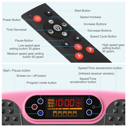 SoftGym Vibration Plate Exercise Machine for Lymphatic Drainage,Power Vibrate Stand Shake Board 450 Lbs Capacity Whole Body Workout Waver with Resistance Bands Weight Loss Gifts for Women Men-Cherry