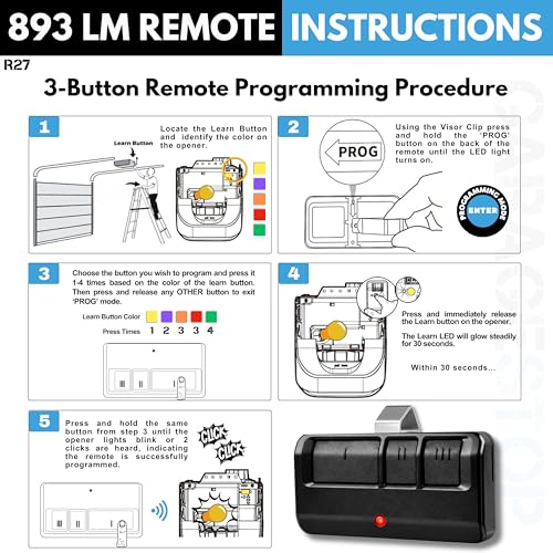 Image of 3X 893LM 893Max for Chamberlain Craftsman LiftMaster Universal Garage Door Opener Remote Replacement, 3-Button Gate Opener Remote, Extra Long-Range, Black
