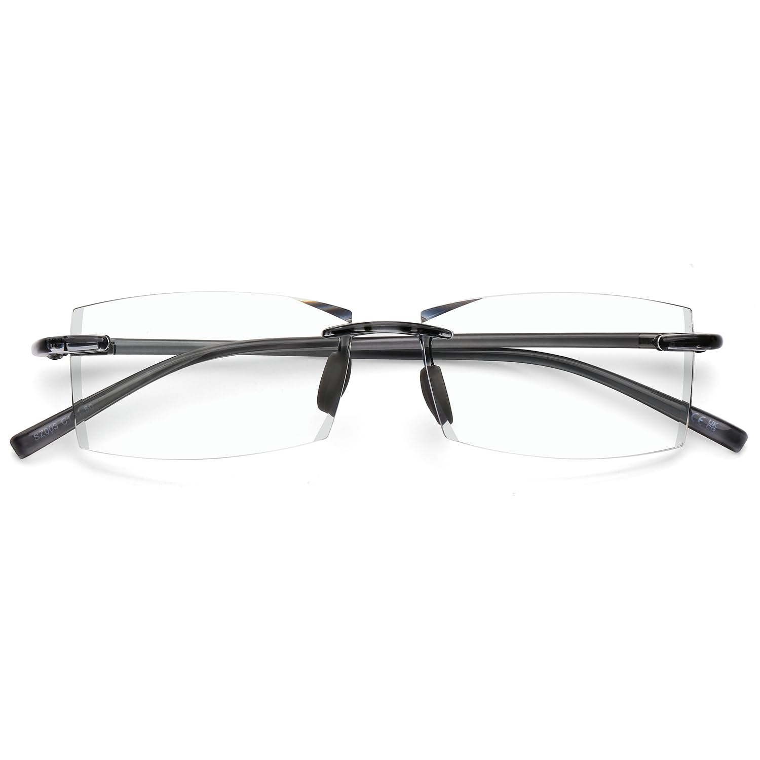 DOOViC Blue Light Blocking Rimless Reading Glasses 1.5 for Men/Womens Grey Rectangle Flexible TR90 Legs Lightweight Readers