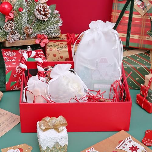 Image of QIANF 20 Pcs White Small Organza Bags 4X6 inch for Wedding Favors with Drawstring, Mini Mesh Gift Bags Jewelry Pouch for Candy Bridal Shower Party Favor Baby Shower Christmas