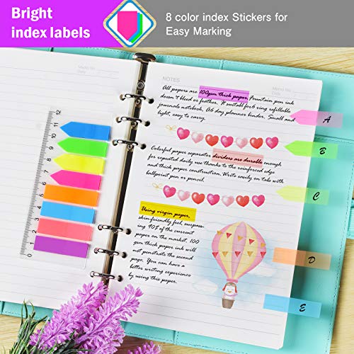 A5 Refill Paper, 4 Pack 6 Ring Planner Binder refillable, 5pcs Binder Dividers, 3pcs Binder Pockets, 160 Pieces Index Tabs with Ruler, Personal Planner Inserts for Journal Notebook