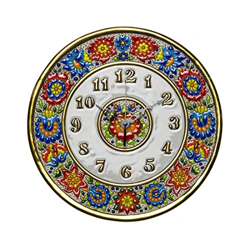 Orologio da Parete Decorativo per casa, Cucina, Soggiorno, Ufficio, Ceramica Artistica andaluza 28 cm.