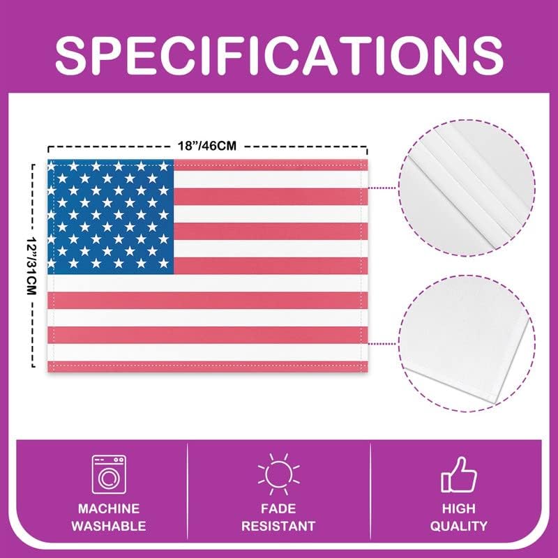 Miniatura 4 de Juego de 4 manteles individuales con diseño de bandera estadounidense para niños, diseño de rayas rojas y blancas, mantel individual con patrón de