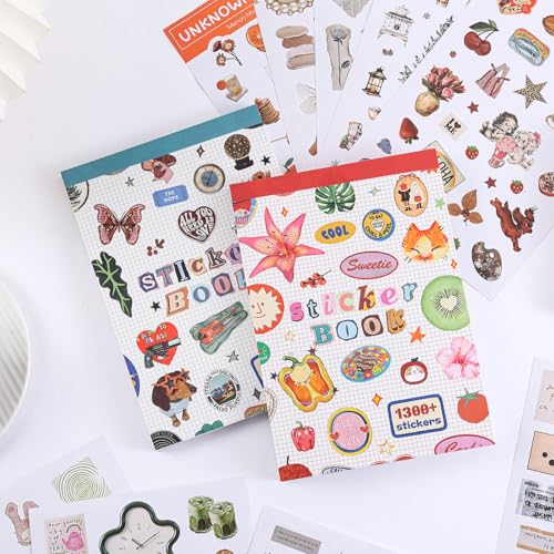 Image of Girl's Korean Sticker Book, Food and Daily Life Theme - 1300+ Cute Dream Style Foodie Stickers, for DIY Scrapbooking Journaling Handbook Decoration Pink