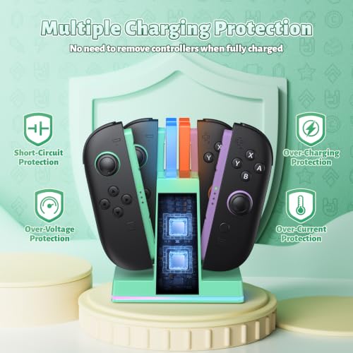 Image of FASTSNAIL Switch 2 Controller Charger Dock for Nintendo Switch 2 for JoyCon | 4-in-1 Fast Switch 2 Joypad Charging Dock Station, 9 RGB Light, Dual-Direction Magnetic Stand for Joycon 2 Accessories, Green
