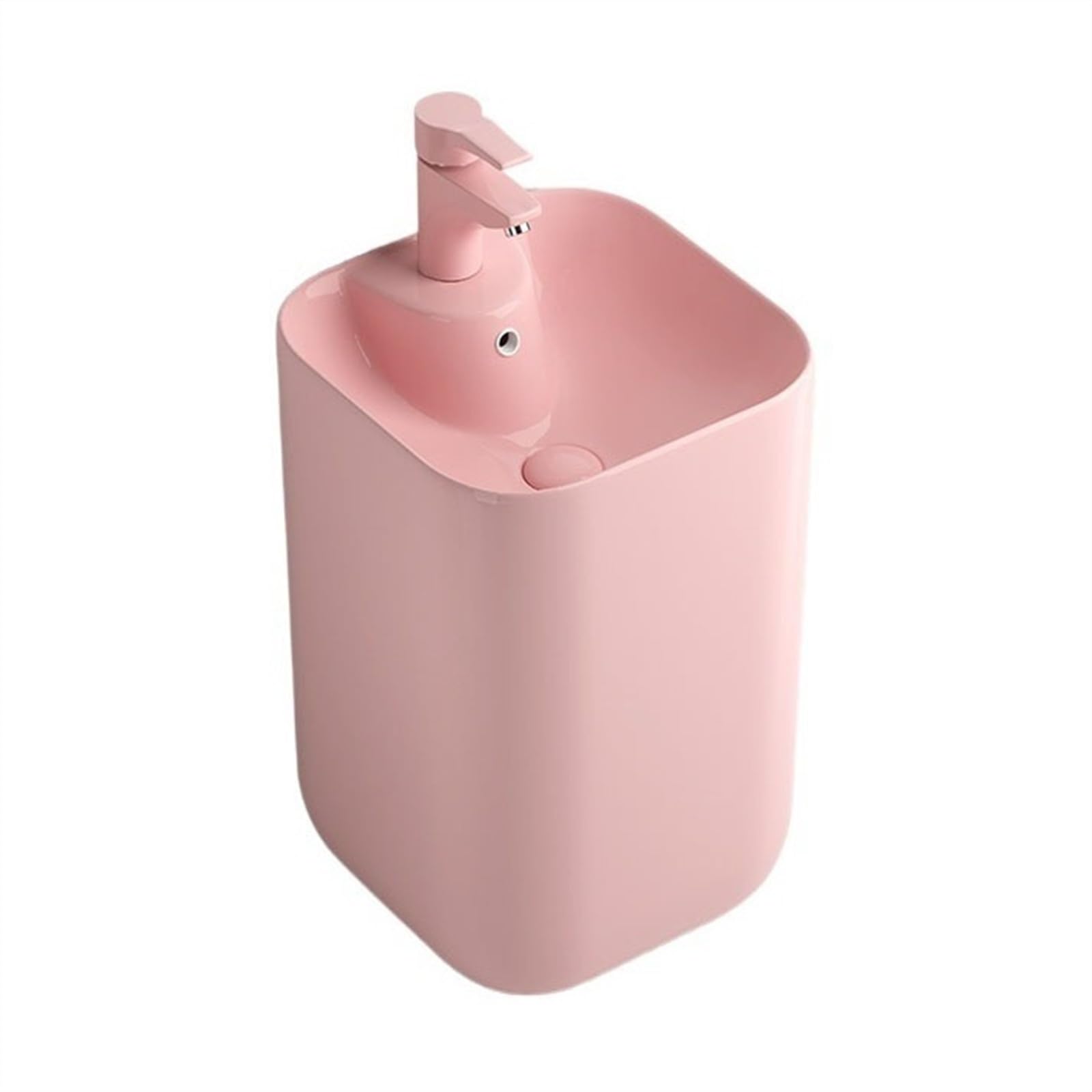 Zhaoj24-05 Pink Pedestal Sink Colorful Pedestal Sink, Ceramic Basin With Overflow, One Piece Floor Standing Bathroom Combination(Pink)