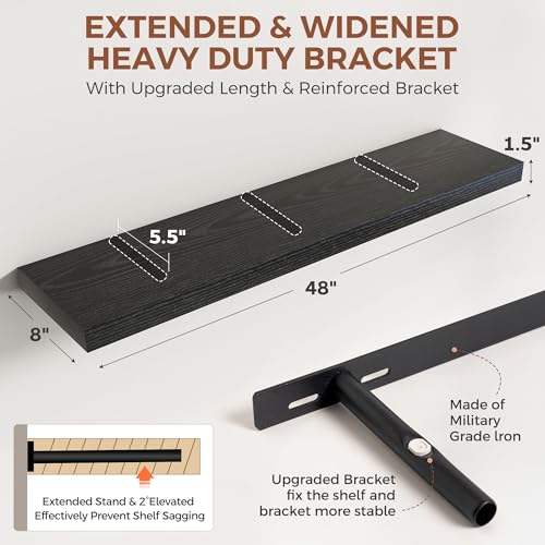 Image of Dreamland Black Floating Shelves 48 Inch Long,8 Inch Deep Floating Shelves,48 inch W x 8 inch D Wall Shelves for Bedroom,Living Room,Kitchen,Bathroom,Set of 2