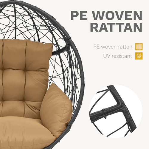 DWVO Oversized Egg Chair with Stand Rattan Outdoor Chairs, Large Lounger Chair with Cushion, Adjustable Leveling Feet, Egg Chair Indoor for Bedroom, Living Room, Outdoor Backyard, Patio, Garden, Beige