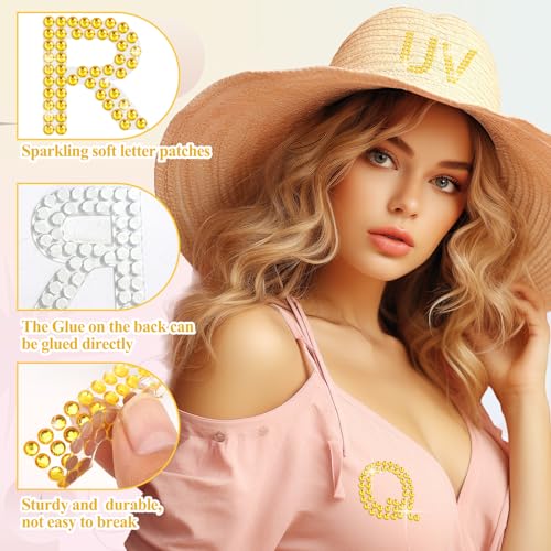 Image of 170 Pieces Rhinestone Letters Stickers 5 Sheets Glitter Self Adhesive Diamond Alphabet Sticker 1.57'' Gold Bling Crystal Letter Sticker Gemstone Border Stickers for DIY Craft Decor Clothes Bags Hats