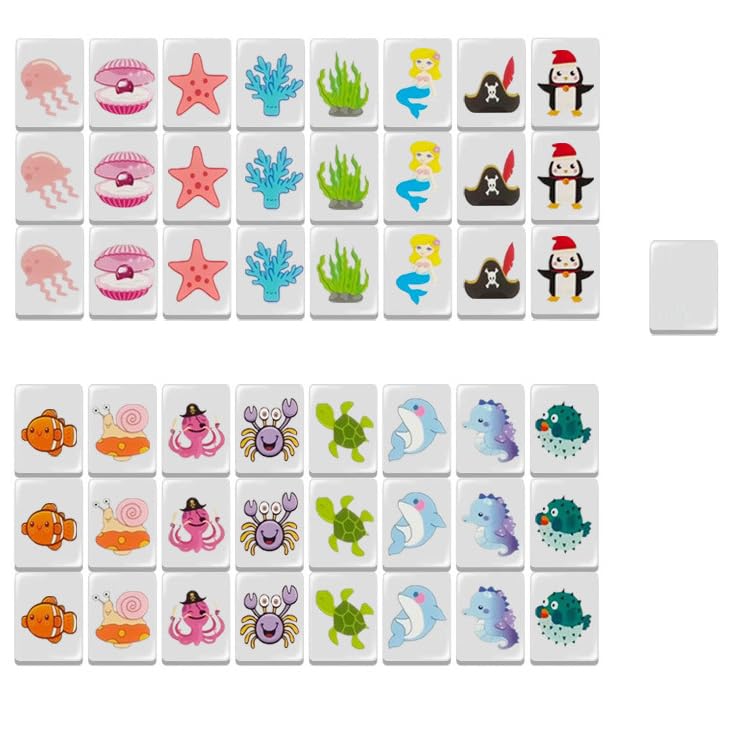 KRUCE 2 Players Mahjong Block Set,Mahjong Tile Game with Marine Animal,Portable Mahjongg Set