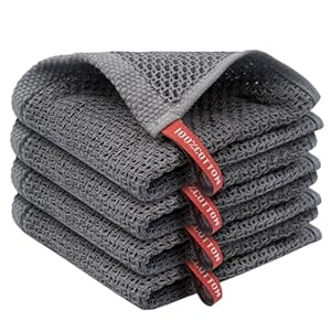 Set di 4 Strofinacci Cucina Cotone 30 x 30 cm,Stracci Cucina Cotone,Asciugamani Canovacci Cucina Super Assorbenti,Riutilizzabile e Ad Asciugatura Rapida Lavabili in Lavatrice (Grigio Scuro)