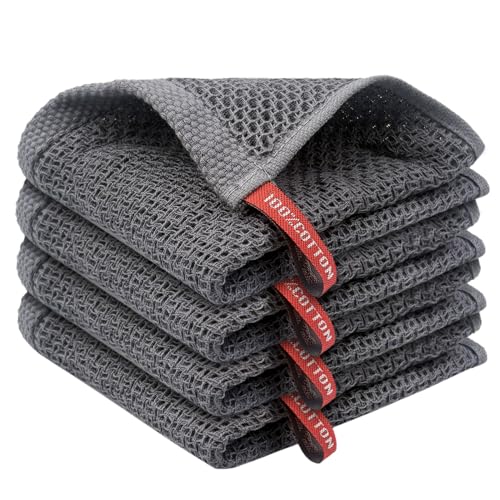 Set di 4 Strofinacci Cucina Cotone 30 x 30 cm,Stracci Cucina Cotone,Asciugamani Canovacci Cucina Super Assorbenti,Riutilizzabile e Ad Asciugatura Rapida Lavabili in Lavatrice (Grigio Scuro)