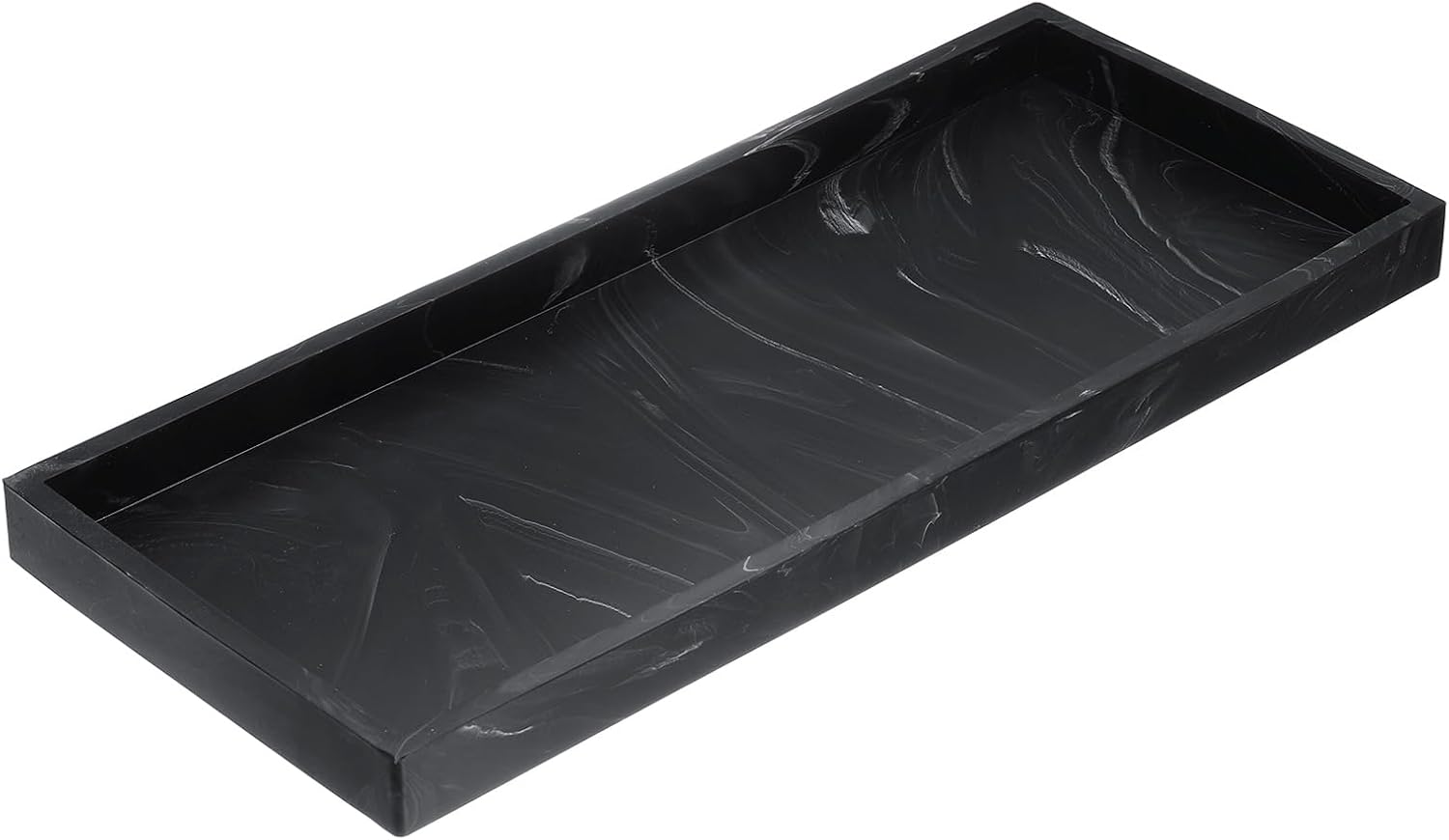 uxcell Bathroom Vanity Tray, 11.8" x 5" Home Kitchen Silicone Trays Shatterproof Vanity Sink Organizer for Soaps Keys Candle Trinket Tank, Marble Black