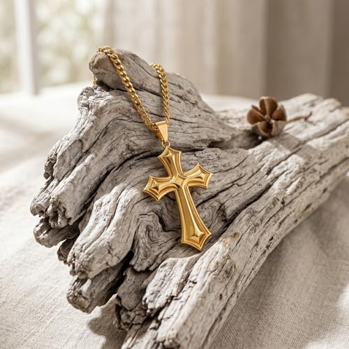 Image of Midari Gold Cross Necklace for Men 18K Gold Cross Pendant Minimalist Faith Necklace Christian Pendant Religious Gift