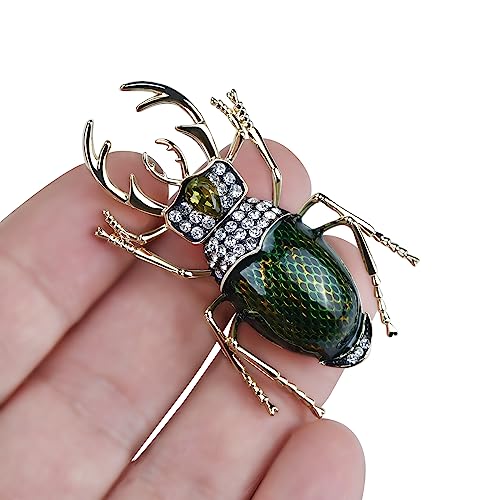 Image of Vintage Rhinestones Crystal Beetle Bug Ename Insect Scarab Brooch Pin Lapel Pin Accessories for Men Women