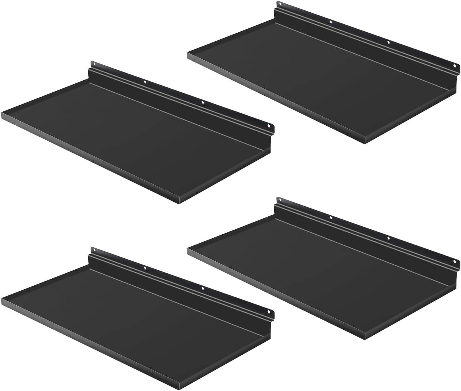 PEKGRIL 17X8 Inch Large Slatwall Shelves Set of 4, Metal Slat Wall Shelves Accessories, Flat Display Shelves for Slat, Metal Retail Display for Storage and Organization, Black