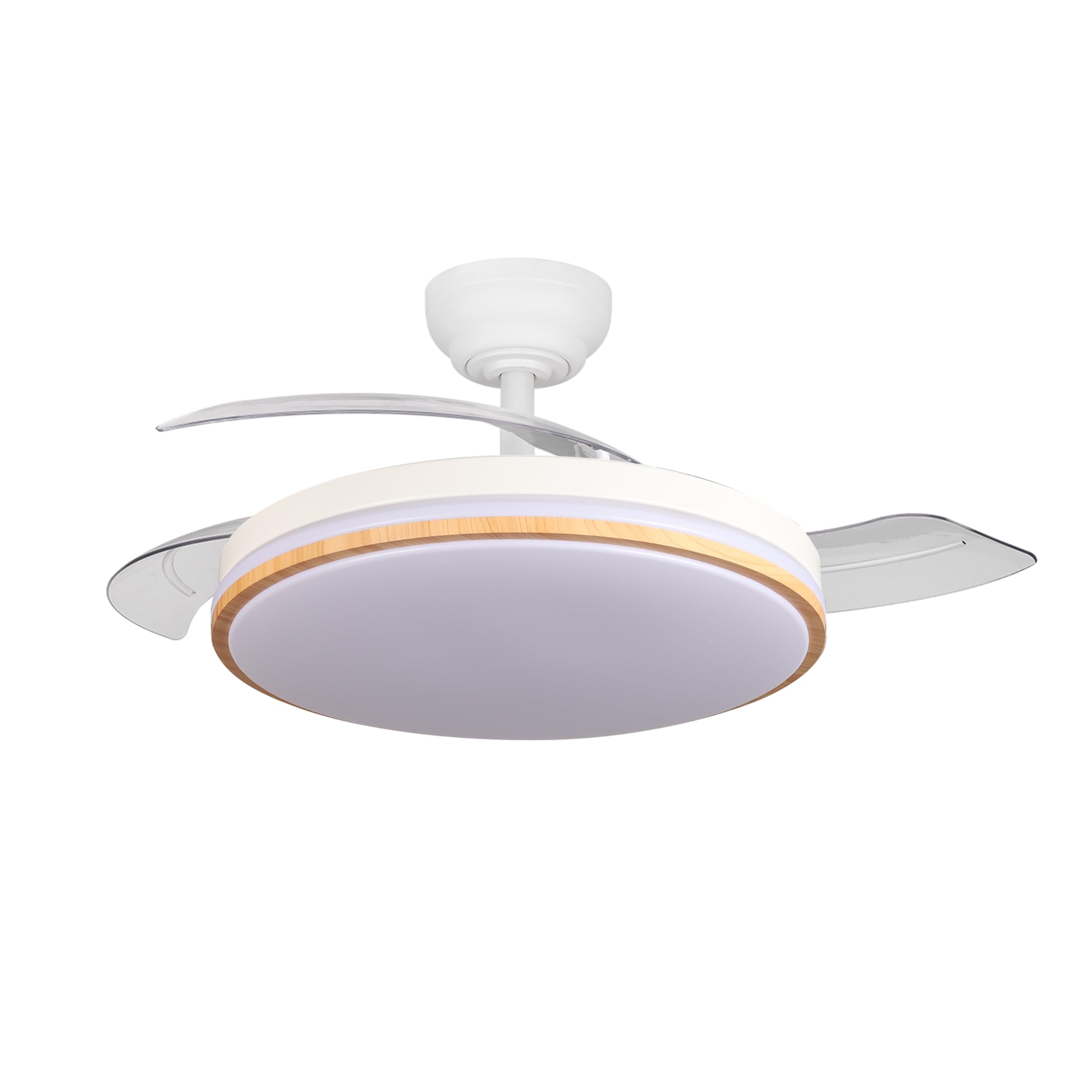 YATEK Rubia Ventilatore da Soffitto con Luce LED 60W, Bianco e Effetto Faggio, 6980 Lumen, Motore DC Silenzioso, Pale Retrattile, 6 velocità, Telecomando, Illuminazione Dimmerabile, Funzione Estata