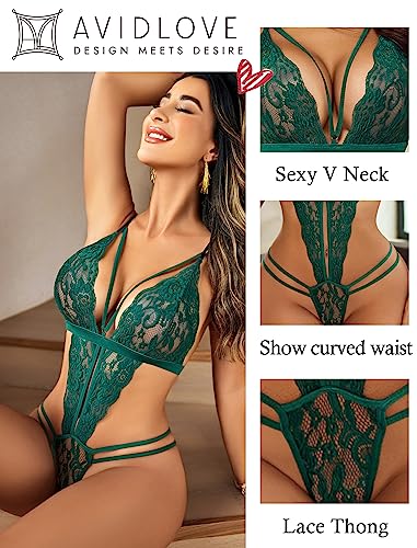 Avidlove Women One Piece Lingerie Deep V Lace Bodysuit Babydoll Teddy Underwear - Image 4
