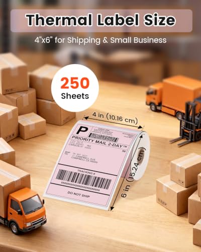 Image of Phomemo Pink 4x6 Thermal Label, Shipping Labels Pack of 250 4x6 Roll Labels, Compatible with Phomemo, Zebra, Rollo, Jadens and Other Thermal Printers