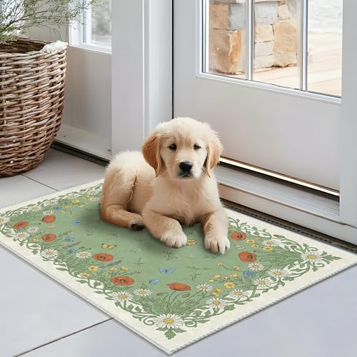 Tapis vert printemps motif coquelicot de qualité supérieure