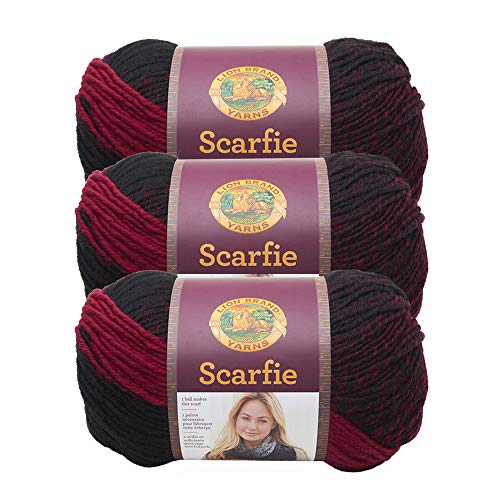 Image of (3 Pack) Lion Brand Yarn Scarfie Bulky Yarn, Cranberry /Black