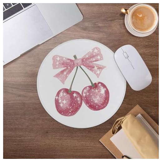 Pink Cherry Trendy Bow Trendy Mouse Pad,Coquette Mousepad for Desk Home Office Dorm Computers Laptop Accessories,7.9x7.9 Inch