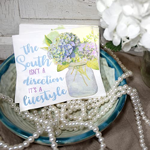 30 Pk,"The South Is A Lifestyle" Cocktail 3-Ply Paper Napkins Featuring Hydrangeas For Garden Parties, Girls Night, Or Brunches #TOP1