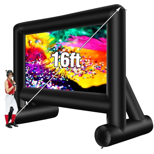Image of AZXRHWYGS 16 Feet Inflatable Projector Screen Outdoor Inflatable Movie Screen with Blower Carry Bag - Front and Rear Projection Blow Up Screen for Backyard Movie Night Pool Party