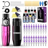 Wormhole Cordless Tattoo Machine, Completely Tattoo Gun Kit with Tattoo Battery Power Supply 20PCS Cartridge Needles 8PCS Colorful Ink TK127