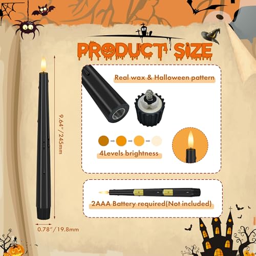 Image of Halloween Flameless Taper Candles with Remote, Black Battery Operated Candles, 9.6 inch Real Wax Flickering Led Candlesticks for Halloween, Home, Wedding, Party, 3 Pack