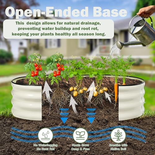 Image of 2 PCS Galvanized Raised Garden Bed 4x2x1 Ft, Oval Metal Outdoor Planter Box Kit with Safety Rubber Edge, Easy Assemble Bottomless Large Planting Container for Vegetable, Flower, Fruit, White