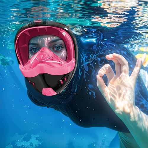 Máscara de Snorkel de Cara Completa Snorklix para Adultos y Niños con Sistema de Respiración Dry Top y Montura para Cámara Desmontable, Vista Panorámica de 180 Grados miniatura 2