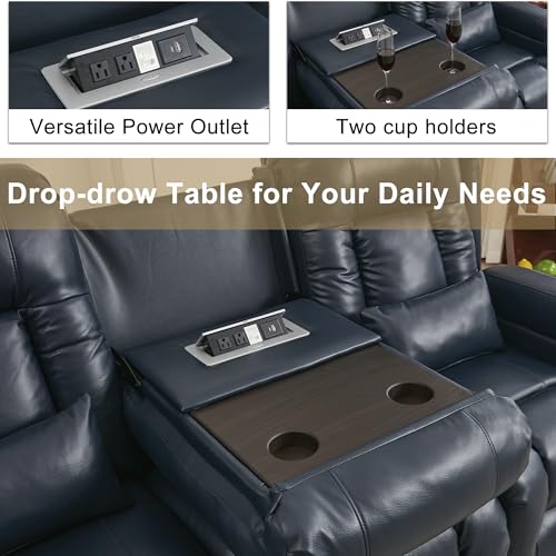 Image of URRED Wall Hugger Power Recliner Sofa with Massage and Heat,Dark Blue