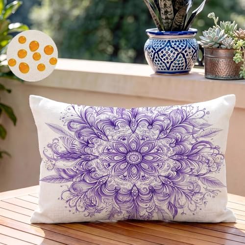 Funda Cojin 50x80 cm Juego de 1 Lino Cojines Sofa Púrpura Funda Almohada Impresión de Doble Cara Rectangulares Decorativos Pillow Covers con Cremallera Oculta, para Cama, Home Decor (Mandala) I1-820