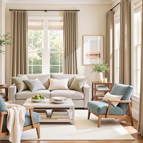 Image of Latte Velvet Curtains Warm Back Tab 52x96 Inch 2 Panels | Soft Velvet, Blackout, For Bedroom & Living Space, Light Shifting Texture, Elegant Drape, Neutral