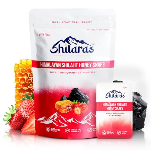 Image of Himalayan Shilajit Honey Snaps | 600mg Pure Himalayan Shilajit | Shilajeet Resin with Honey and Strawberry Flavour| Eurofins Lab Tested | | 75%+ Fulvic Acid | (Pack of 4)