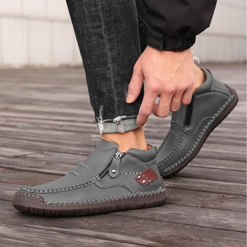 The First Young Shoes Men Handmade Chukka Vintage Classical Leather Ankle Boots，Casual Non-Slip Slip On Work Office Driving Shoes3