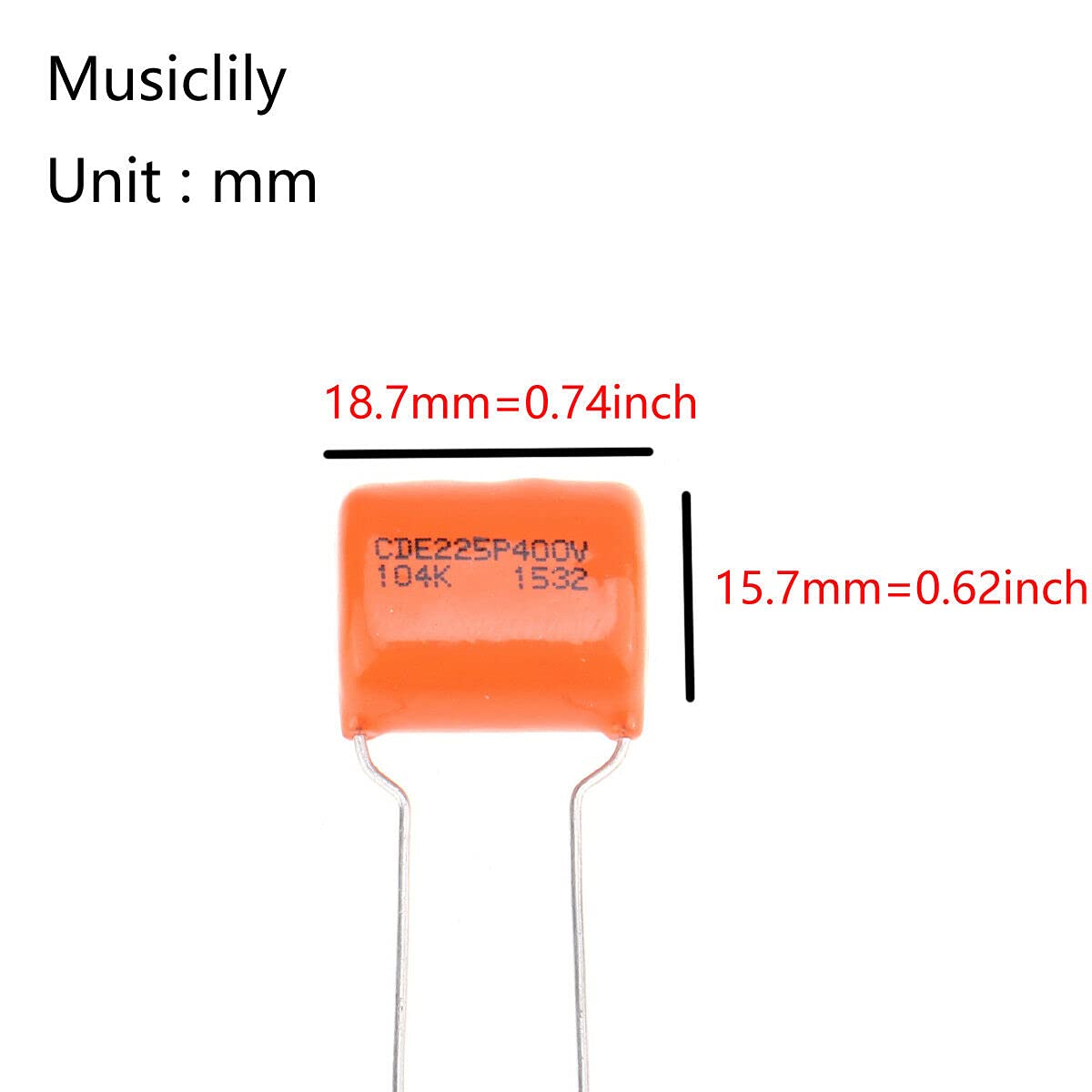 Guitar Parts for CDE 2Pcs Sprague Guitar Bass Orange Capacitor Tone Cap .1uF 225P 104K 400V