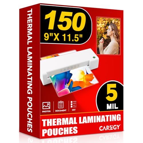 CAREGY Thermal Laminating Pouches,150 Pack Laminating Sheets, 5 Mil, 9 x 11.5 Inches Lamination Sheet Paper for Laminator, Round Corner Letter Size, Office and School Supplies