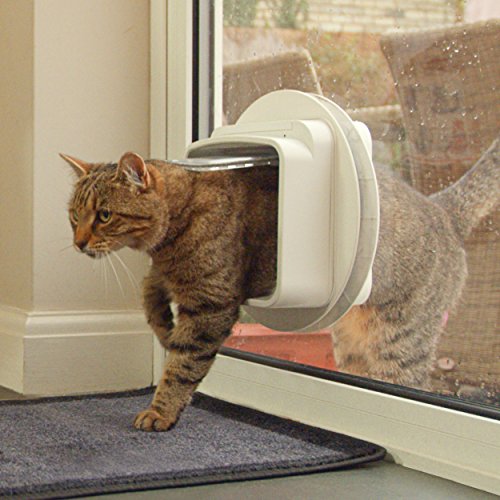 SureFlap Sure Petcare DualScan Mikrochip-Katzenklappe, kompatibel mit RFID-Halsbandanhängern und Mikrochips, EIN-Knopf-Steuerung, Einbau in Türen, Glasscheiben und Wände, batteriebetrieben, weiß