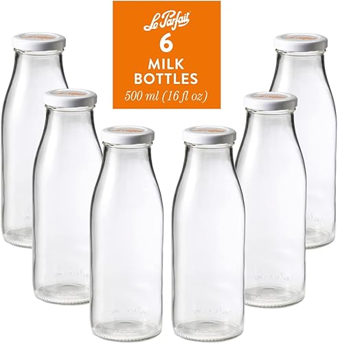 Miniatura 2 de Le Parfait Botellas de leche de vidrio francés con logotipo impreso de 1.890 in tapa hermética de metal giratorio  Se utiliza para batidos, botellas