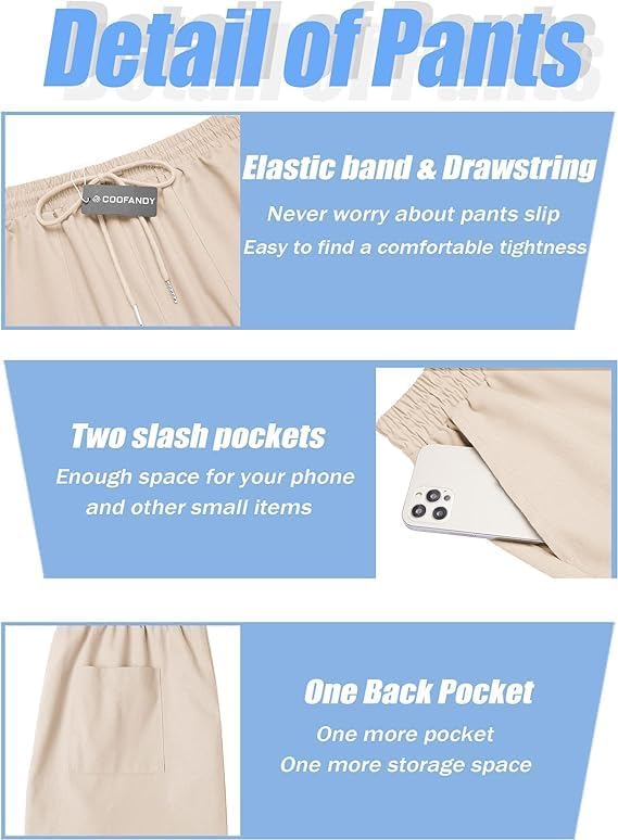 COOFANDY Men's Linen Capri Pants Casual Lightweight 3/4 Baggy Pants Drawstring Elastic Waist Beach Yoga Pants with Pockets - Image 5