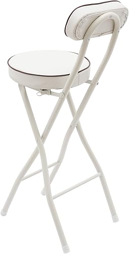 Miniatura 7 de Juego de 2 taburetes de bar plegables con respaldo, sillas altas plegables modernas blancas con cojín de poliuretano, marco de acero portátil de