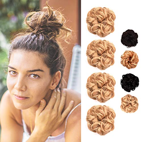 4 Pack Messy Bun Hair Piece Extensions for Women and Girls Messy Donut Updo Chignons Hair Piece for Wedding or Daily wear (Blonde Mix Bleach Blonde)