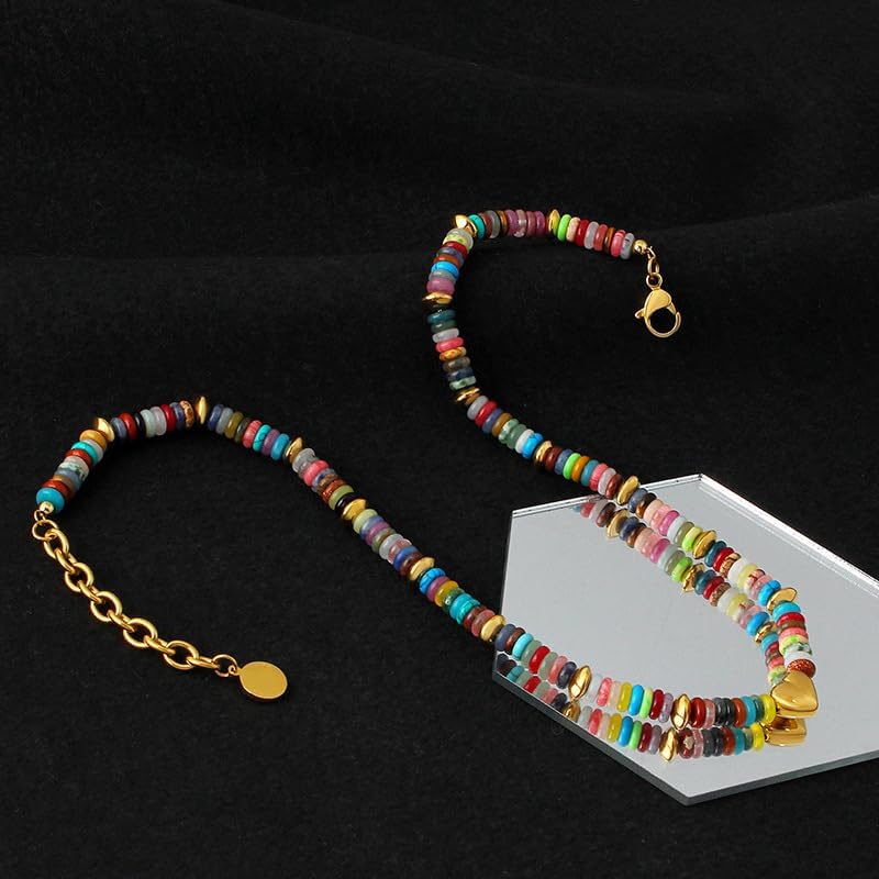 Colorful Beaded Necklaces for Women, 18K Gold Plated Dainty Gold Necklace Boho Necklaces for Women Beaded Choker Beach Jewelry for Gift - Image 7