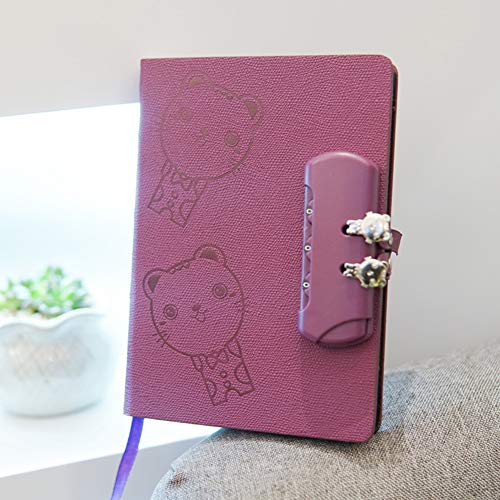 XuBa Cartoon Pattern PU Leather Cover Notebook with Combination Lock Portable Journal Sketchbook Notepad B/Purple 32K Useful XuBa Cartoon Pattern PU Leather Cover Notebook with Combination Lock Portable Journal Sketchbook Notepad B/Purple 32K Useful