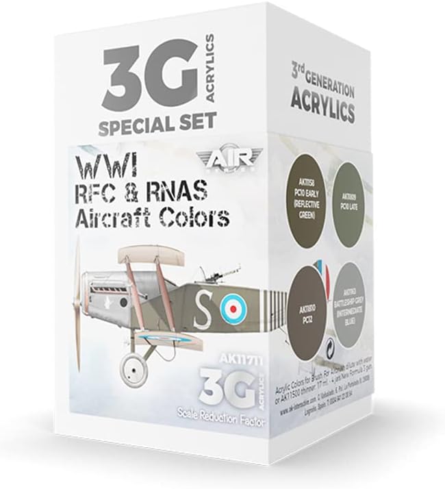AK Acrylics 3Gen Aircraft Set AK11711 WWI RFC & RNAS. British Aircraft Colors Set 3G (4x17ml)