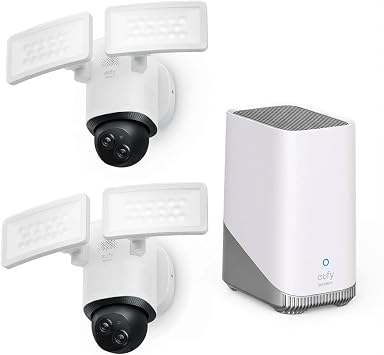 eufy Security Floodlight Wired Camera E340 2pack+Homebase3, Security Camera Outdoor, 355 Pan & Tilt, 24/7 Recording, 2000 LM, Motion Detection, Dual Cam, No Monthly Fee,Expandable Storage up to 16TB